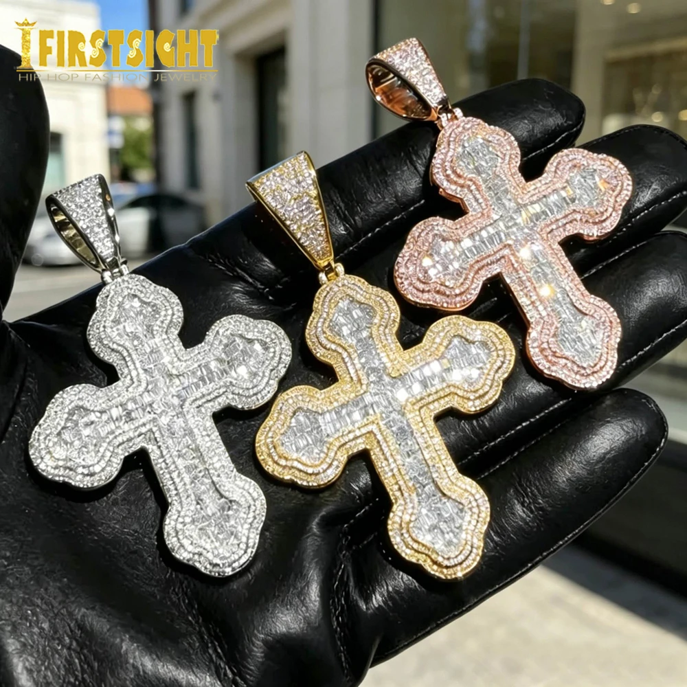 

2026 New Iced Out Bling 5A Cubic Zirconia Paved Big Cross Necklace Pendant for Women Gold Color Charm Hip Hop Jewelry