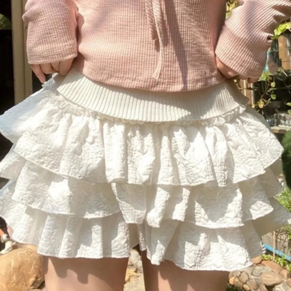 Summer Excellent Elastic High-waisted Pongee Skirt Sweet High Waist Ruffled a-line Skirt Beautiful Mini Skirts Women
