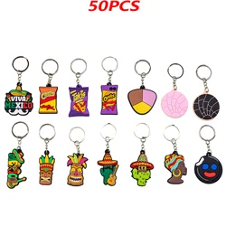 50PCS Mexico Style Keychain Cactus Mexico Food Women Men Key Chain Pendant Friends Potato Chips Keyring fit Car Key Accessories