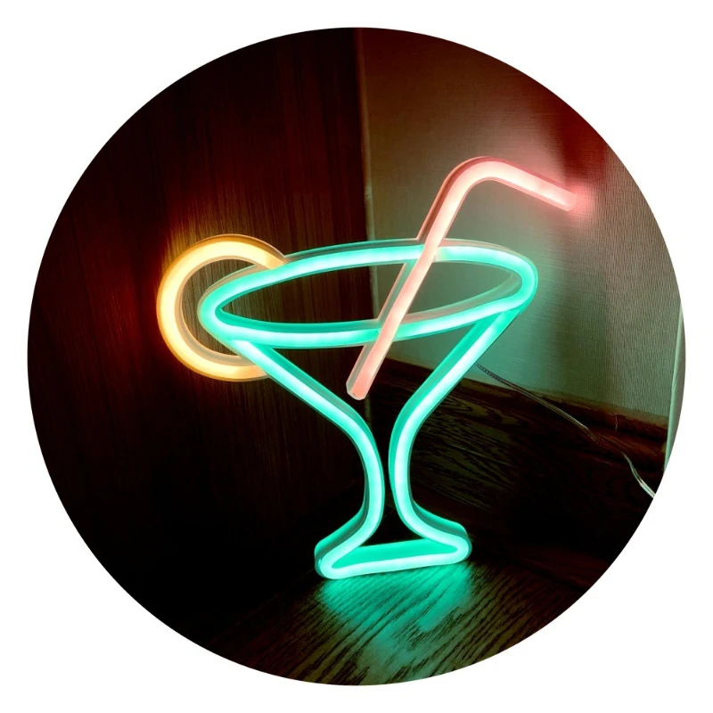 

New Cocktail Glass Neon Battery or USB Powered Boys Bedroom Bar Home Decor