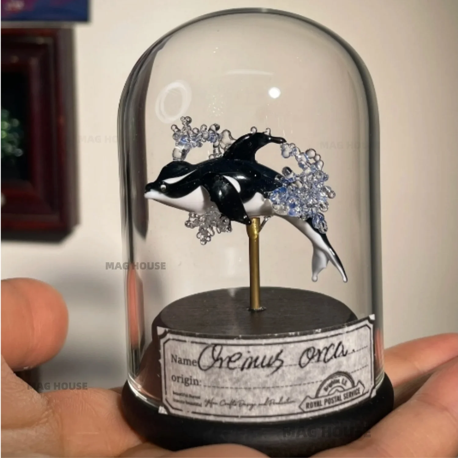 7.5cm Killer Whale Handmade Glass Collectible Ornaments Marine Life Desktop Gifts Boy Deep-sea Creatures Natural Animal Fish DIY