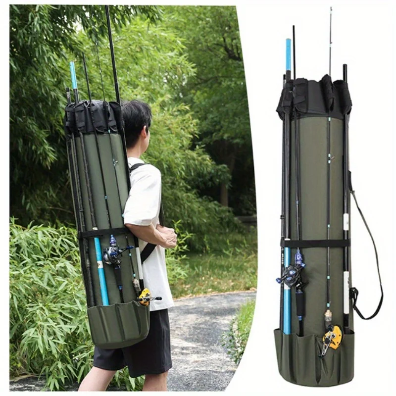 Wholesale Promotion Black Green Large Capacity Lightweight Durable Multifunctional Fishing Bag Fishing Gear Storage Bag Shoulder Hand-carrying Fishing Rod Bag Sea Fishing Bag Barrel Fishing Rod Bag