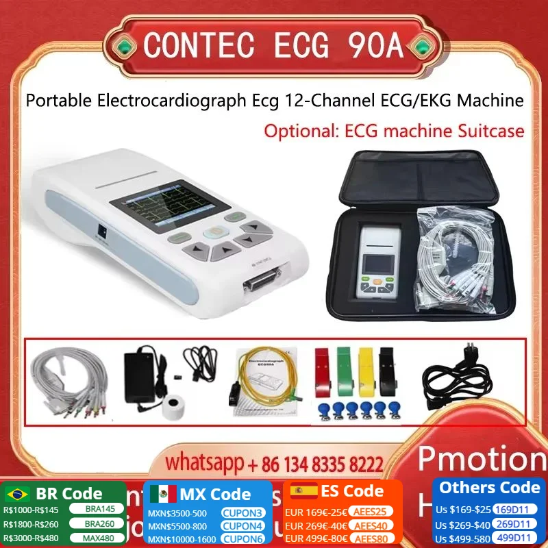 Contec Ecg90a Draagbare Elektrocardiograaf Ecg 12-kanaals Ecg/Ekg Machine Elektrocardiograaf