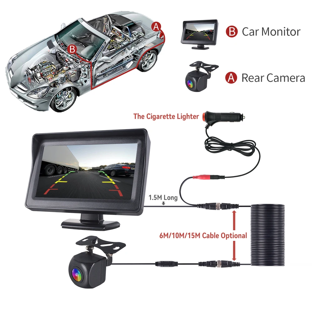 

Parking CCD Car Rear view Camera with 4.3 inch Monitor HD Screen Starlight Night Vision Waterproof Paking Security Camera