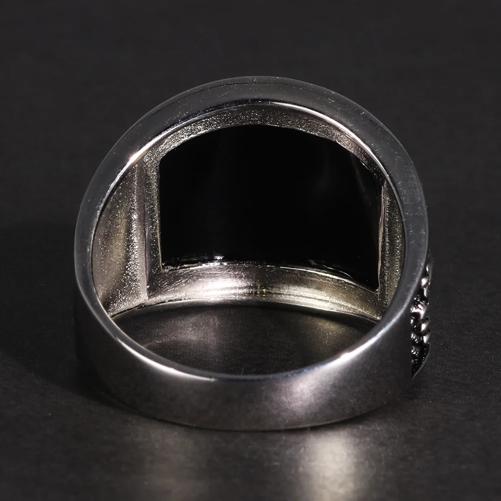 Vintage Punk 925 Rings With Natural Black Onyx Stone Unique Curved Surface Biker Rings For Men - Image 4