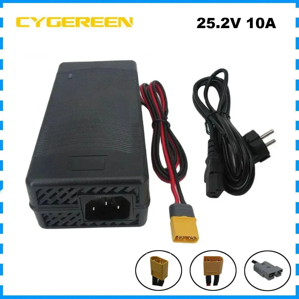 25.2V 10A Li-ion 6S 18650 Electric Bike Battery Fast Charger 21.6V 22.2V 50AH 80AH 100AH Lithium RV Golf Cart Charger XT60 XT90