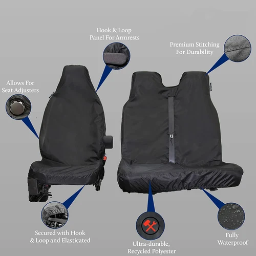 Imagen 2 del producto Fundas de asiento resistentes al agua a medida para Ford Transit Custom Van 2013 en adelante | Conductor y juego doble, negro