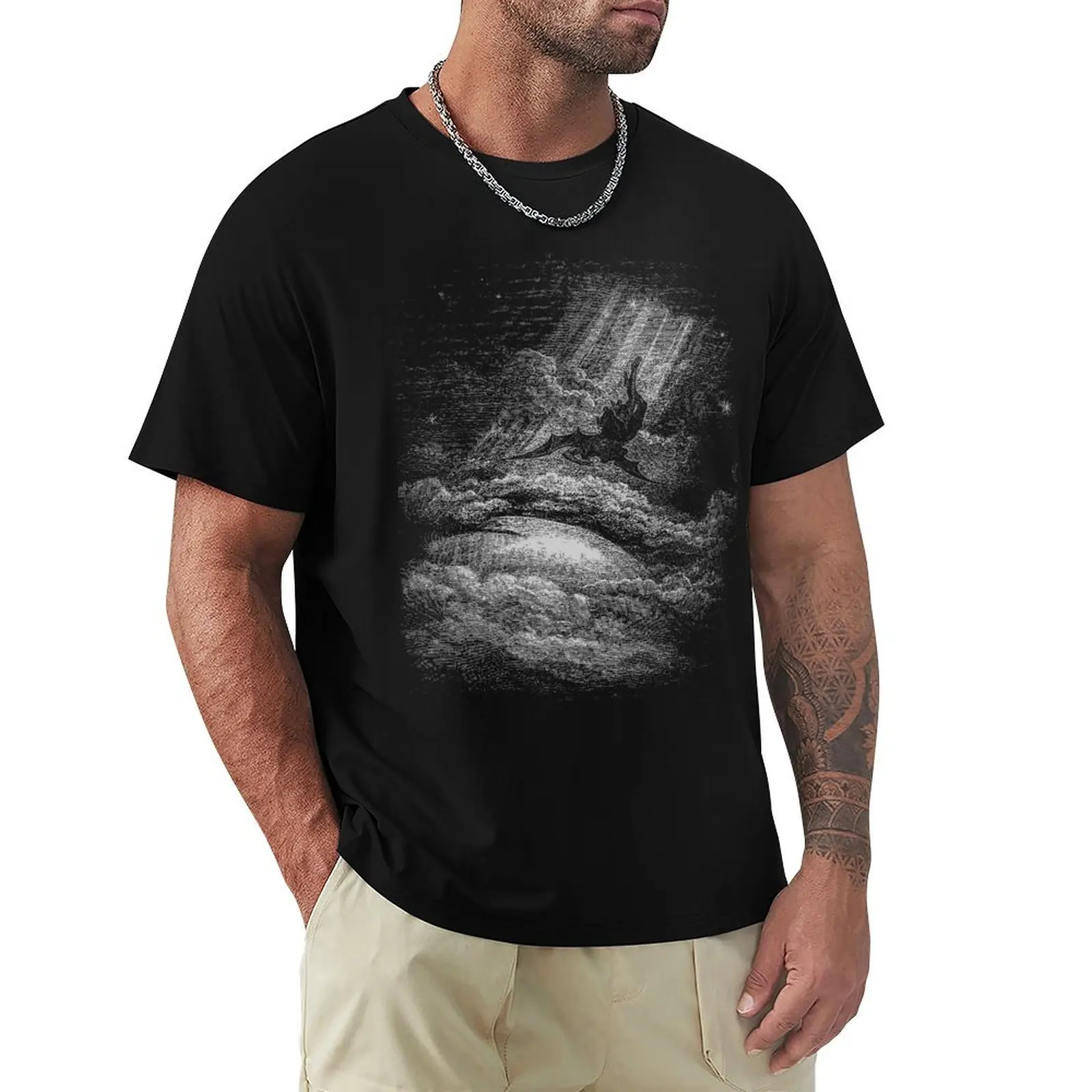 The descent of Lucifer on Earth-Gustave Dorè- Fallen of Lucifer T-Shirt Work Basic Short Sleeve Top