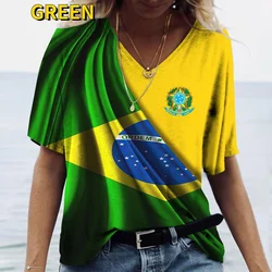 Brasil Shirt Women's T-shirt Brazilian Flag Tops V Neck Casual Short Sleeve Streetwear Tees Harajuku Clothes