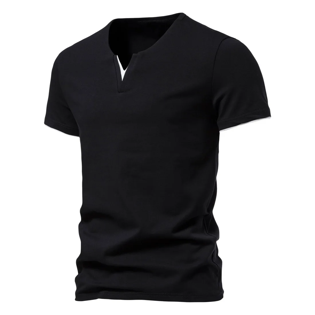 Mens Short Sleeve Henley Shirts Casual Cotton Slim Fit Basic Summer V Neck T-Shirt