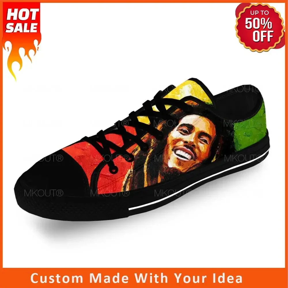 

Bob Marley Reggae Star Music Rock Fashion Casual Sneakers Low Top Lightweight Breathable 3D Printed Men Women Canvas Shoes