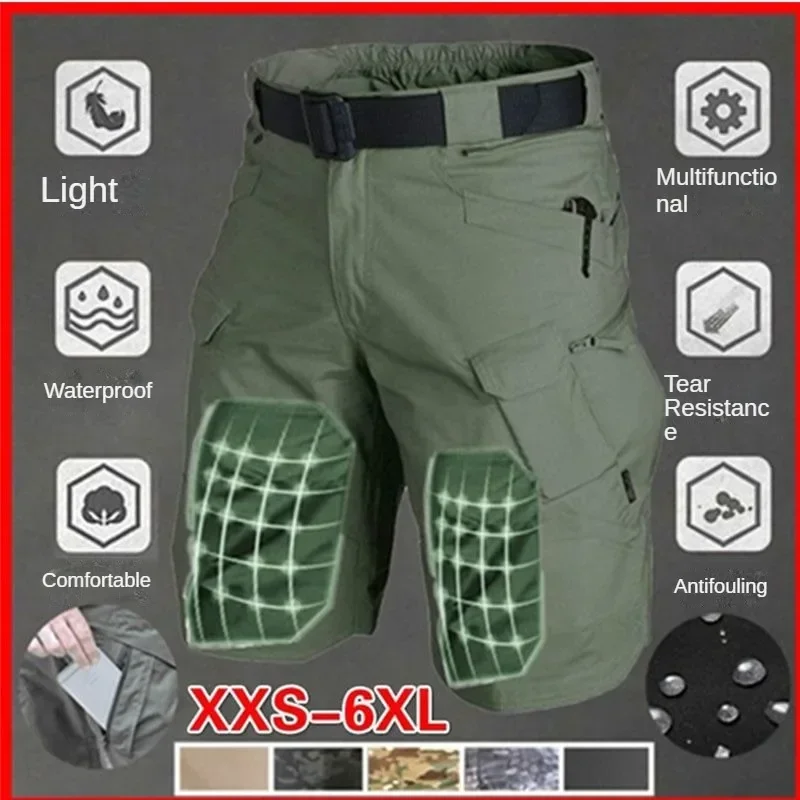 

Waterproof Work Overalls Waterproof Tactical Beach Trousers Multi-pocket Knee Half Length Elastic Casual Pants 5XL