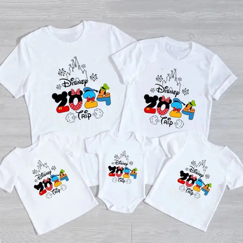 2024 Disney Trip Mickey Minnie Mouse Family Matching Shirts Cotton Dad Mom Bro Sis Kids T Shirt Baby Rompers Matching Clothes