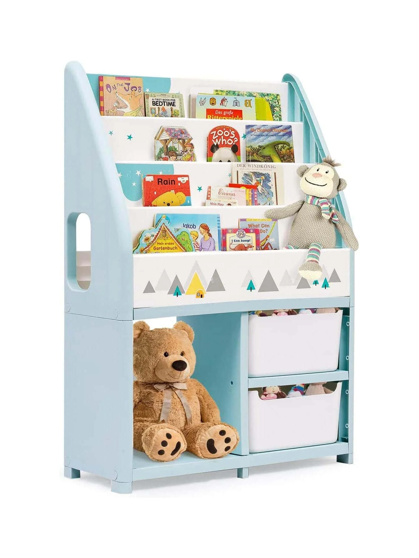 Bookshelf 4 Tier Kids Book Case  for Toys Organizer Multifunctional Display Book Rack for Kids Baby Bedroom & Playing Room