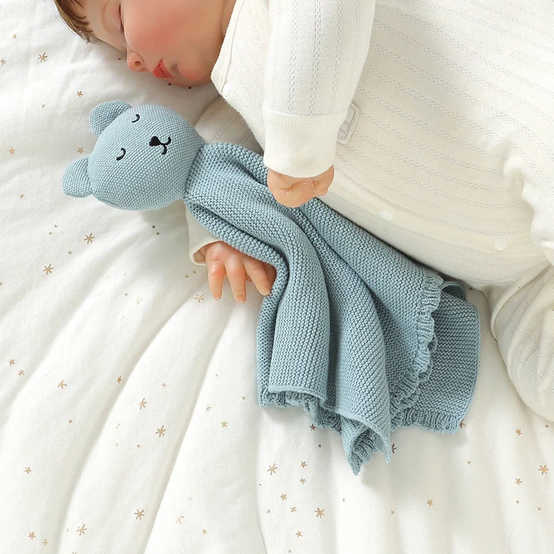 Baby Appeased Towels Cotton Knitted Infant Newborn Calm Blanket Kid Sleep Toy Bed 37*37CM Girls Boys Comfort Washcloth Cute Bear