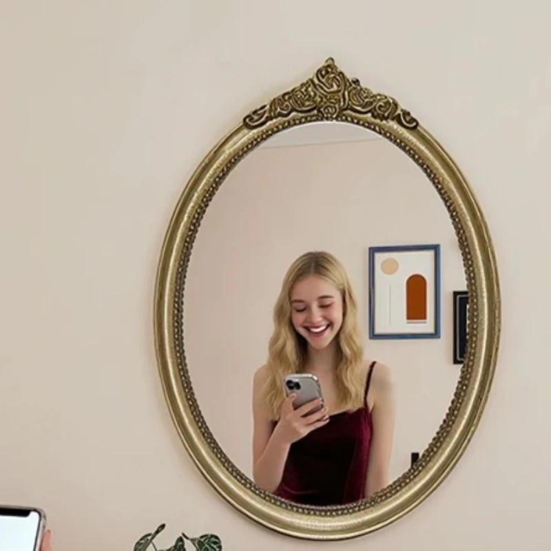 Luxury Vintage Mirror Decoration Living Room Vanity Funky Aesthetic Nordic Makeup Mirror Oval Hanging Espelhos Home Products