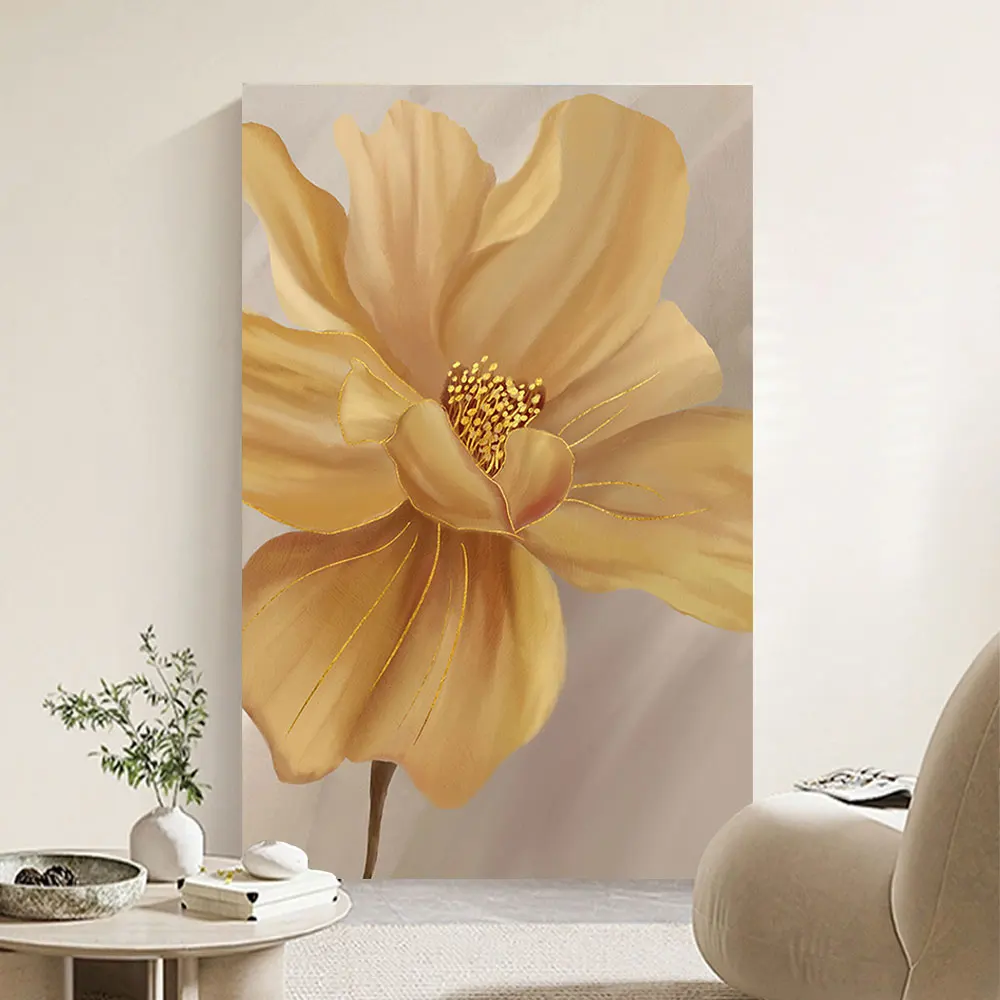 Modern Big Floral Yellow Flowers Posters Luxury Abstract Canvas Painting Wall Art Print Pictures Living Room Interior Decor