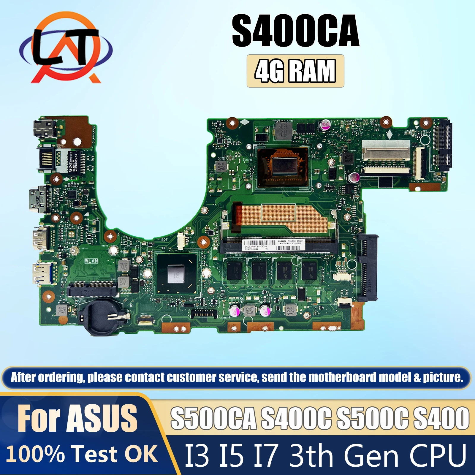 

S400CA Mainboard For ASUS S500CA S400C S500C S400 S500 Laptop Motherboard With CPU I3 I5 I7 3th Gen 4GB RAM Fully Tested