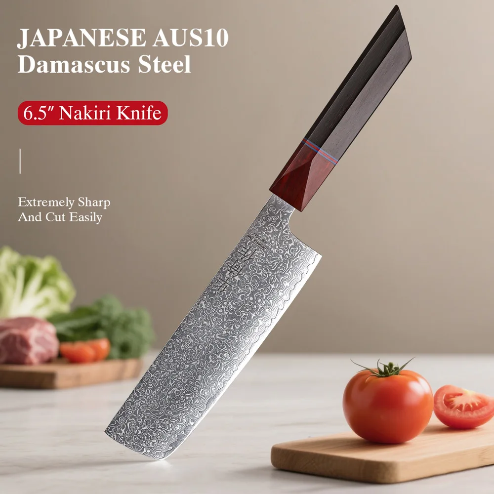 

6.5" Japanese Style Nakiri Knife Handmade Damascus Steel Household Kitchen Chef Knives Slicing Vegetables Cleaver Cooking Tools
