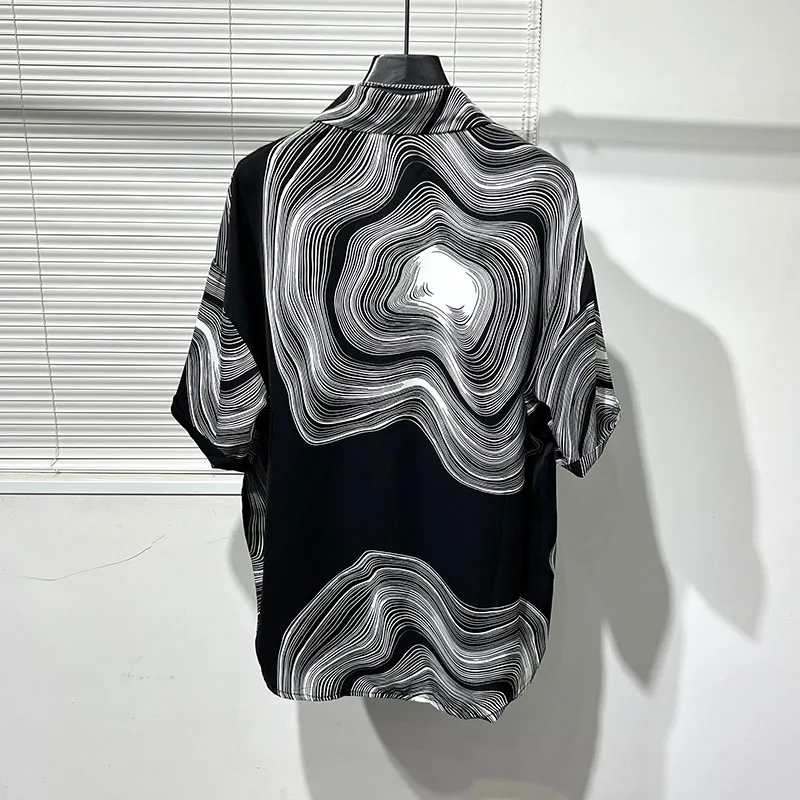 High Street Summer Thin Irregular Ink Print Loose Drape Cool and Stylish Shirt Men's Print Casual Loose Shirt Tops