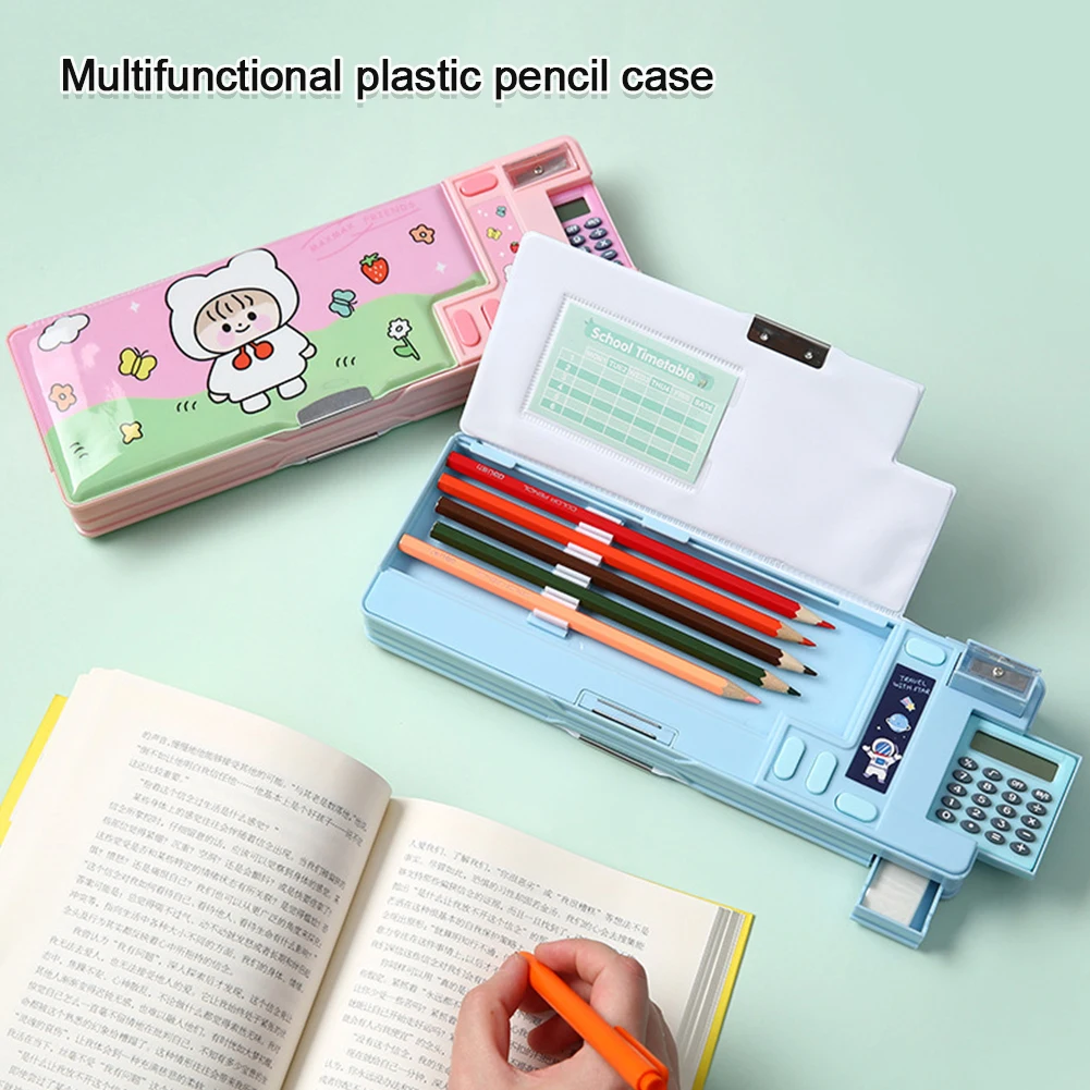 Imagem -05 - Cartoon Stationery Storage Box com Calculadora e Apontador Multifuncional Pencil Box Material Escolar Presente Infantil