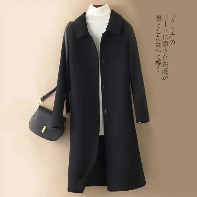 Korean Style Elegant Wool Autumn Winter New Coat Medium Length Slimming Doll Collar Small Size Woolen Jacket for Women