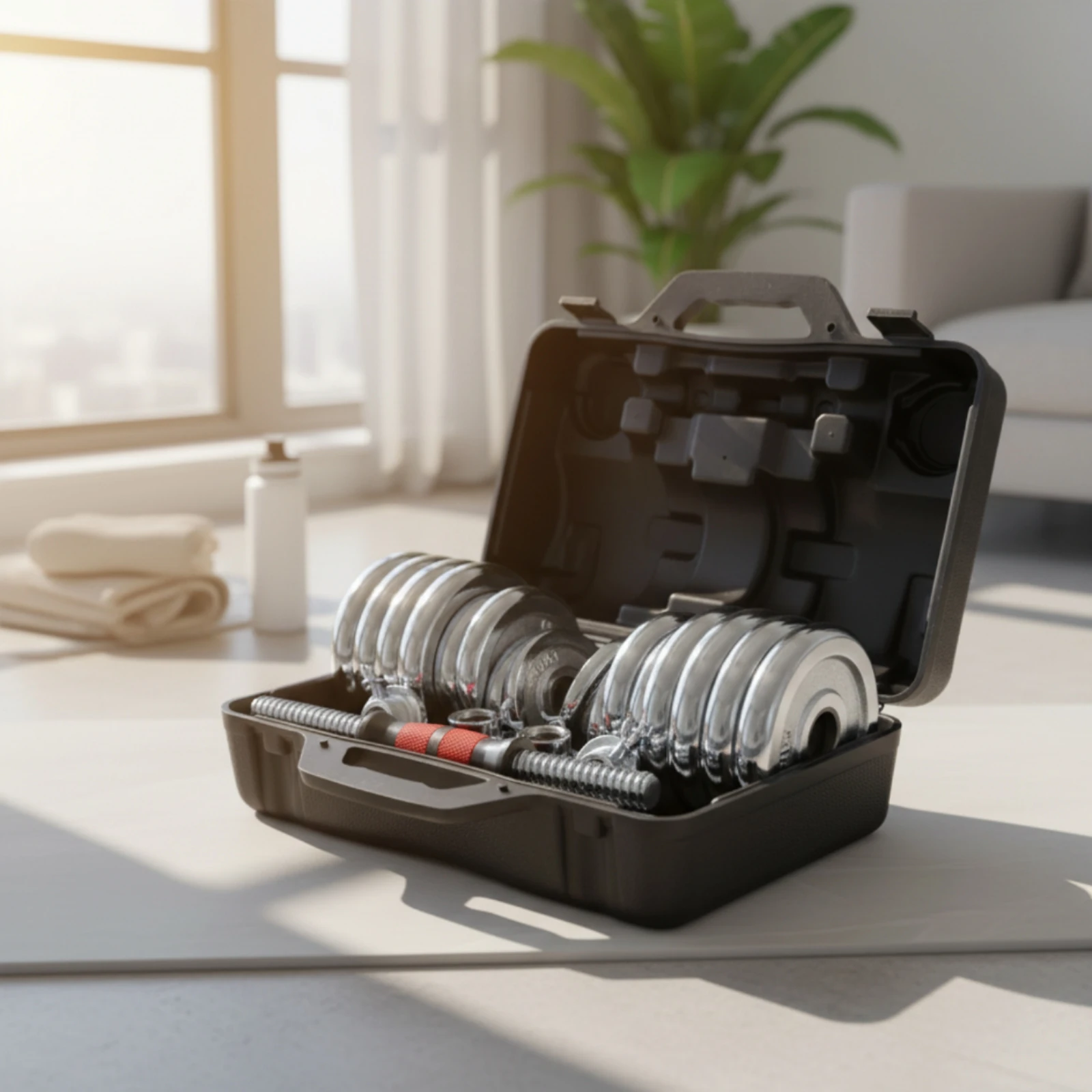 Dumbbell Set with Storage Case Chrome-Plated Dumbbell Set with Case Adjustable Dumbbells Long-Lasting Exercise Equipment Secure