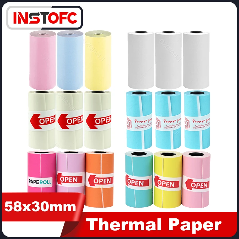 58mm Mini Adhesive Thermal Sticker Paper White Colorful Photo Paper for Peripage A6 A8 3Rolls/6Rolls/9Rolls Tape Notes