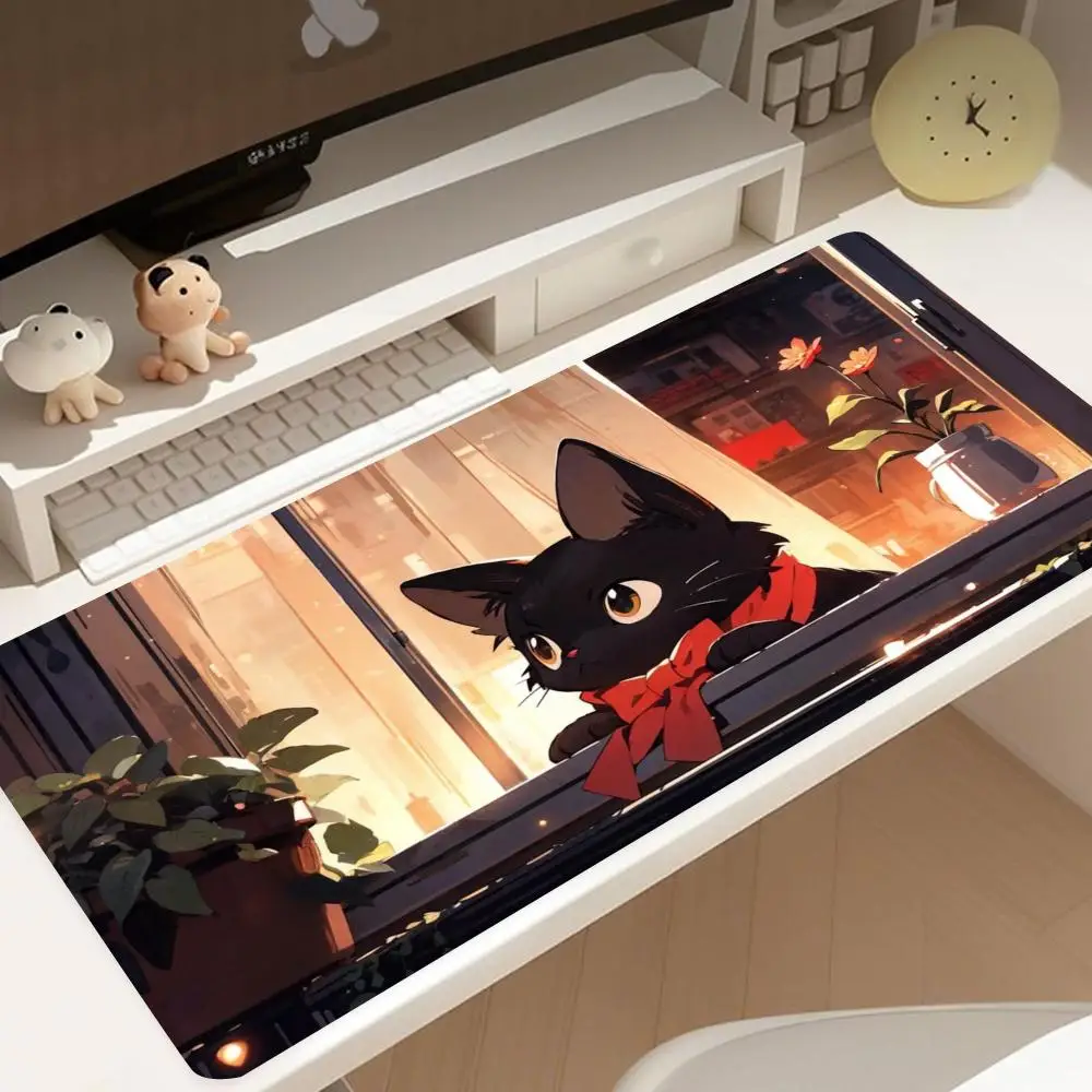 

Black cat Mouse Pad Large Square Computer Office Game Table Mats Rubber Anti-slip Mousepads