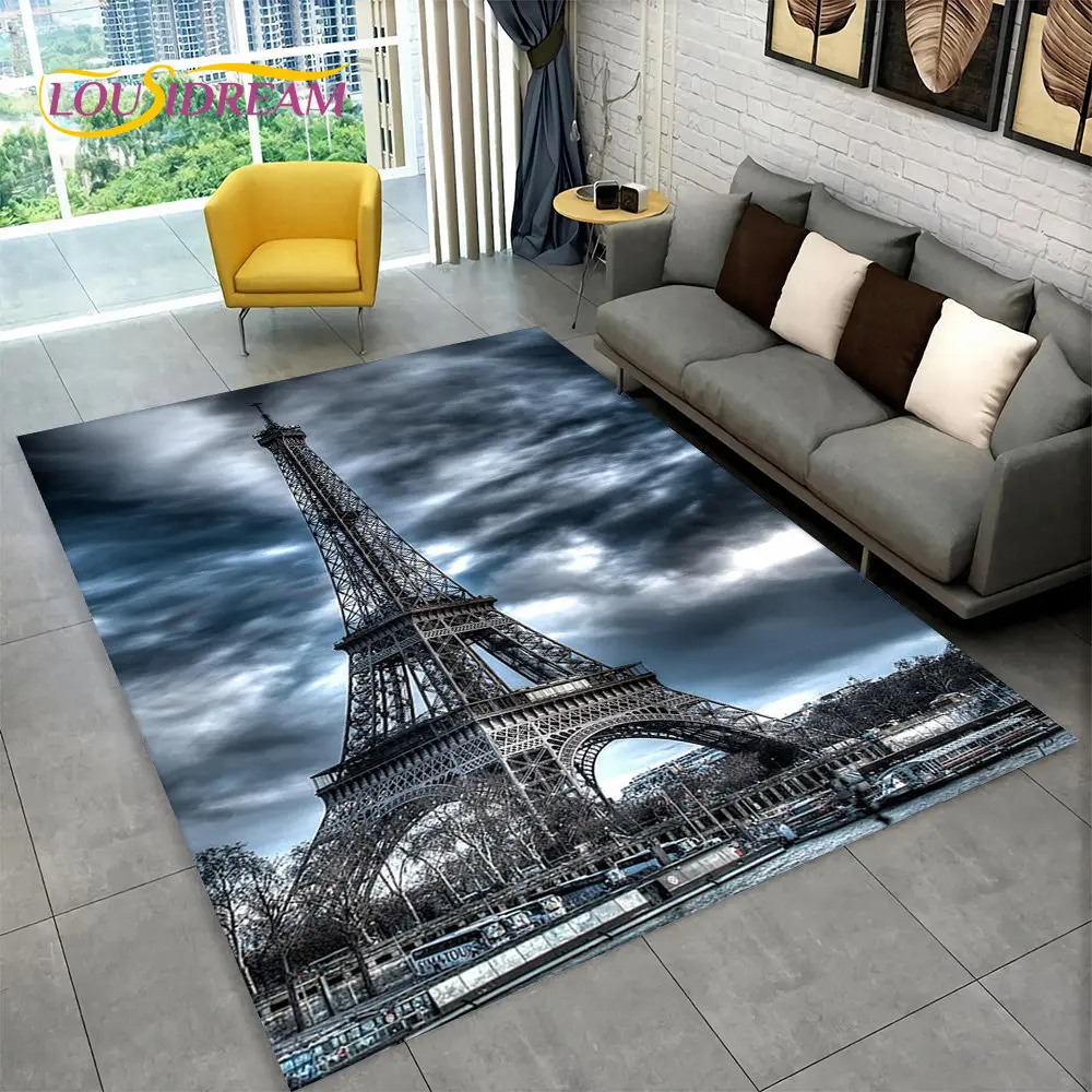 France Paris Eiffel Tower Romantic Art Area Rug,Carpet Rug for Living Room Bedroom Sofa Doormat Kitchen Decor Non-slip Floor Mat