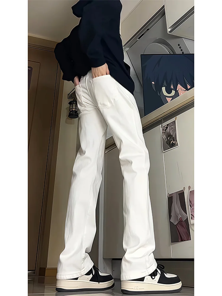 

Белые джинсы прямого кроя для мужчин, весна-осень, в американском стиле, эластичные брюки-клеш