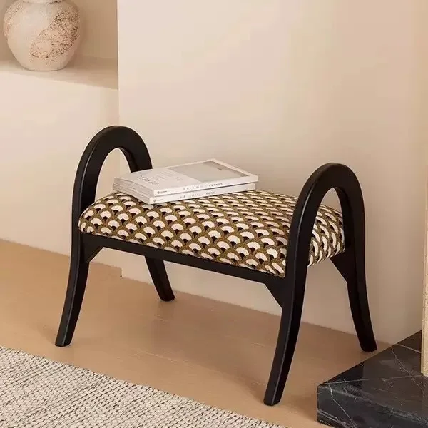 Mink fleece shoe changing stoolsolid wood household Internet celebrity low stool used designer small stool designer retro style