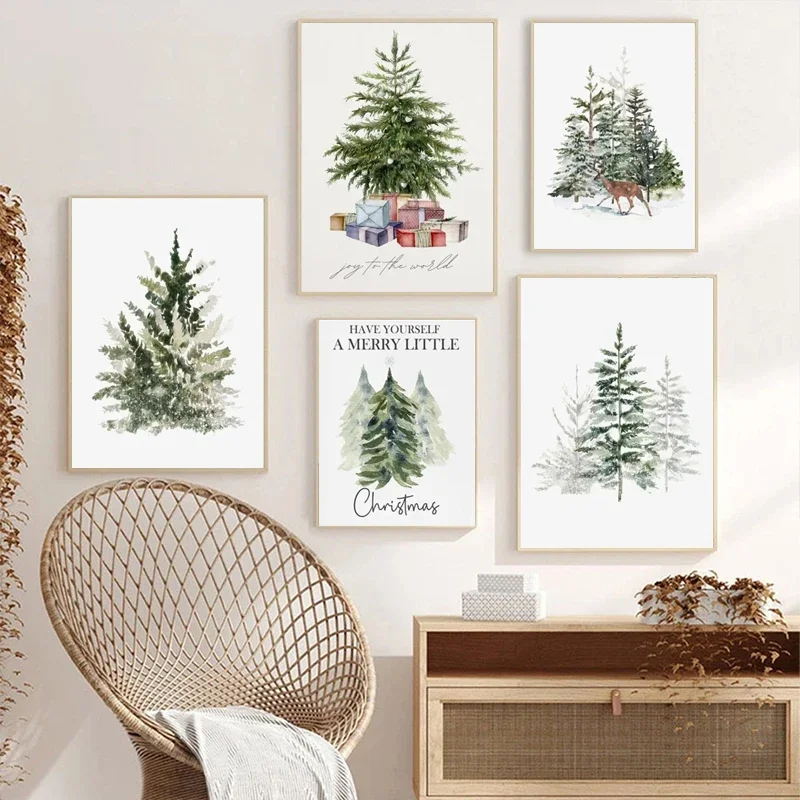 Abstract Christmas Tree Wall Art Canvas Painting Posters and Prints Merry Christmas Forest HD Picture For Living Room Home De