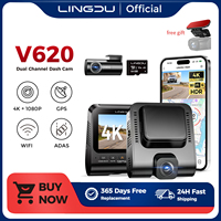 LINGDU V620 Dash Cam for Car Front Rear 4K + 1080P 2.4 Inch IPS WiFi Dash Camera Parking Monitoring Super Night Vision WDR GPS