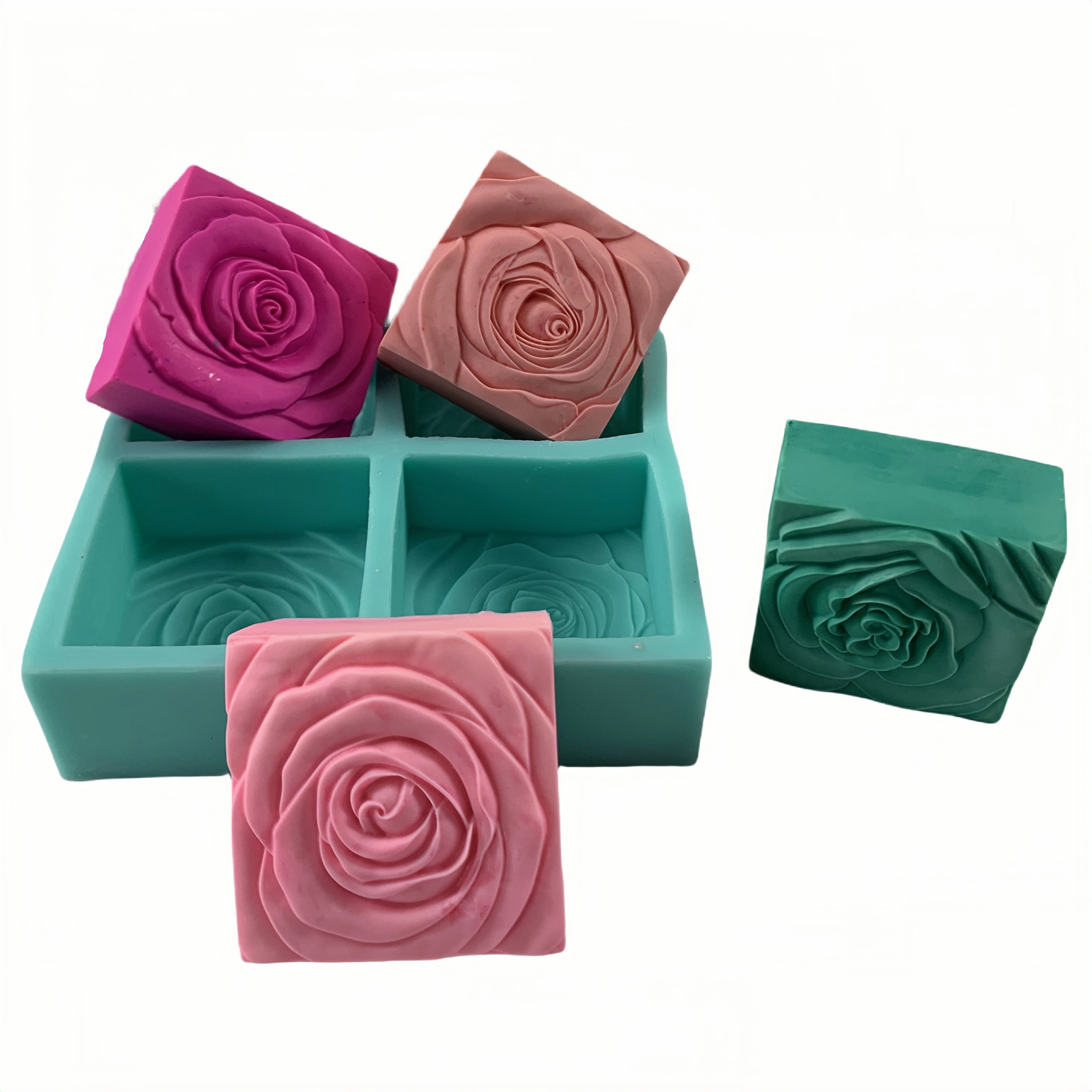 

4 Cavities Square Flower Soap Molds, Flower Silicone Mold for Natural Soap Making,Scented Candle Wax Mould