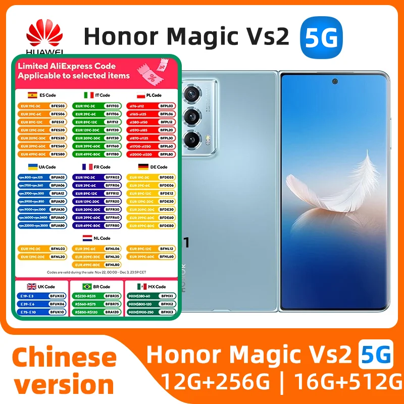 Honor Magic Vs2 Vs 2 Folded Screen 5G Mobile Phone 12GB 16GB RAM 256GB/512GB ROM 5000mAh Android NFC used phone