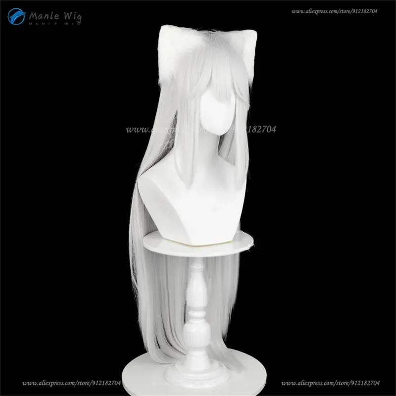 

qq681Anime Tomoe Cosplay Silver White 100cm Long Straight Heat Resistant Synthetic Hair Halloween Anime Wigs + Wig Cap