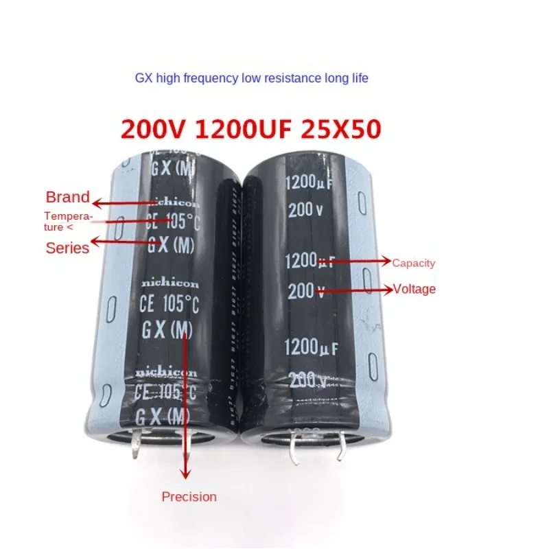 DIXSG （1pcs）Nichicon 200V1200UF Aluminum Electrolytic Capacitor 25X50 GX High Frequency Low Impedance Fixed Capacitor