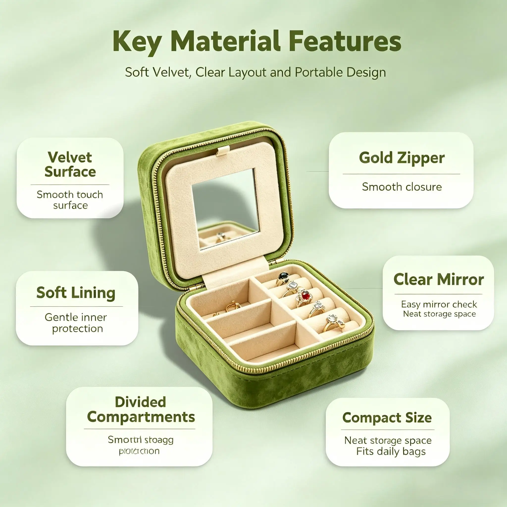 Portable Mini Travel Jewelry Box with Built-in Mirror, Spacious Jewelry Storage Organizer Case for Women & Girls, Multi-Scene Storage Essential for Vacation, Beach, Bathroom and Bedroom, Thoughtful Mother’s Day & Women’s Day Gift