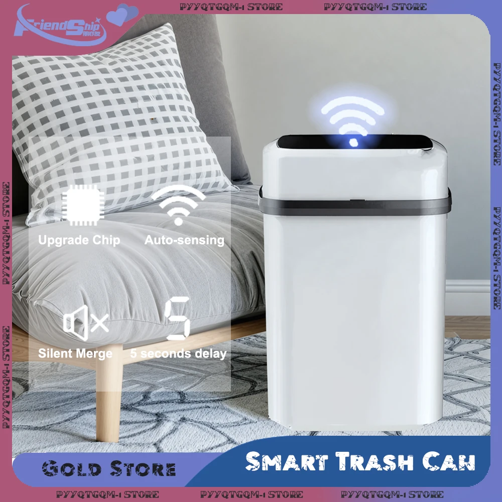 13L Kitchen Trash Bin Smart Trash Can with Lid Automatic Sensor Dustbin Waterproof Electric Waste Bin for Kitchen Bathroom