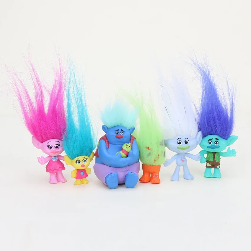 

3-7cm 6Pcs/Set Trolls PVC Model Action Figure Toys Branch Critter Skitter Figures Trolls Long Hair Toys For Kids Christmas Gifts