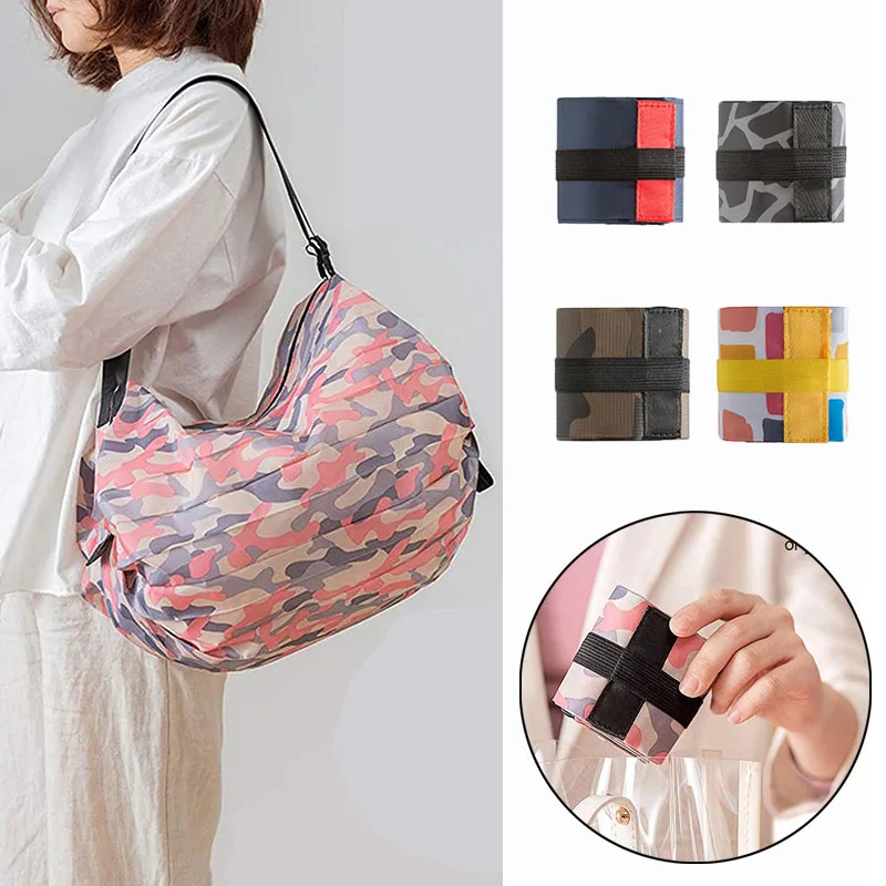 Foldable Storage Bag With Handle Portable Travel Camouflage Handbags Large Capacity Shopping Bag