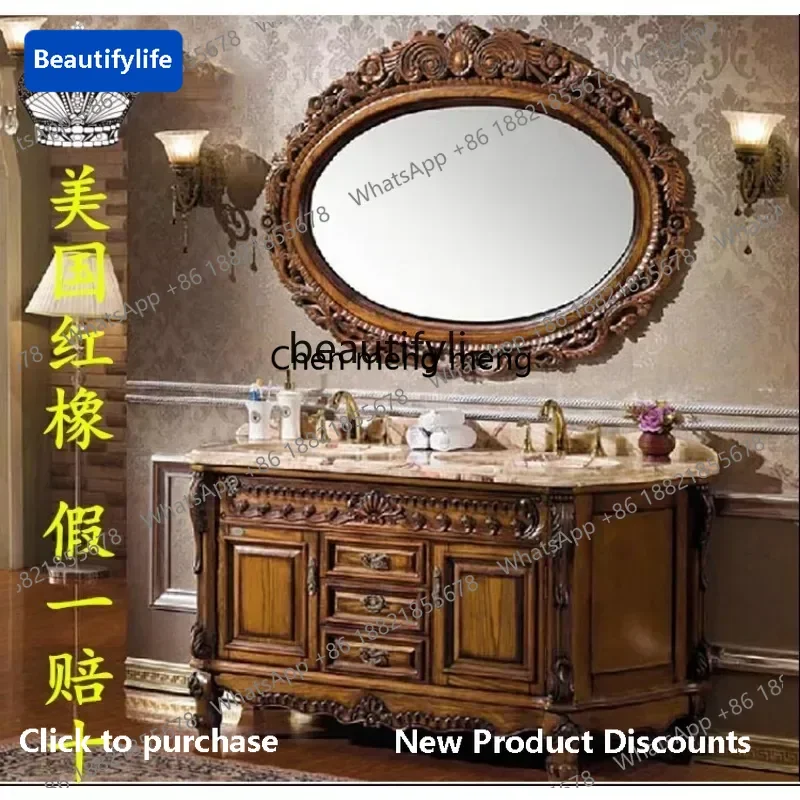 

183European red oak antique carved bathroom cabinet floor solid wood bathroom cabinet washbasin cabinet6005
