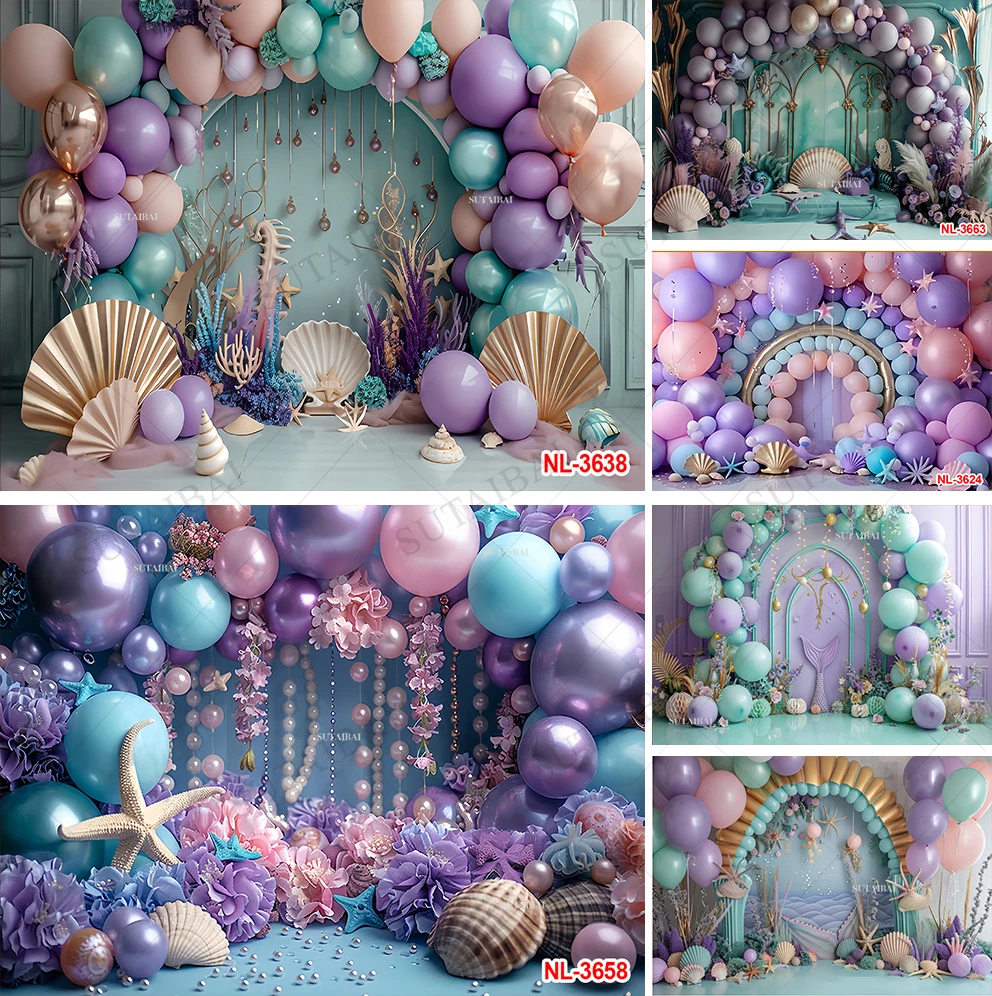 

Pastel Mermaid Backdrops Kids Baby Photocall Props Child Adult Photography Decors Princess Birthday Cake Smash Background