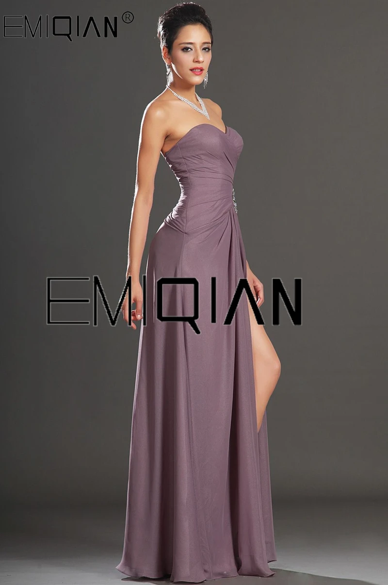 New Charming Strapless Sweetheart High Slit Chiffon Evening Dress