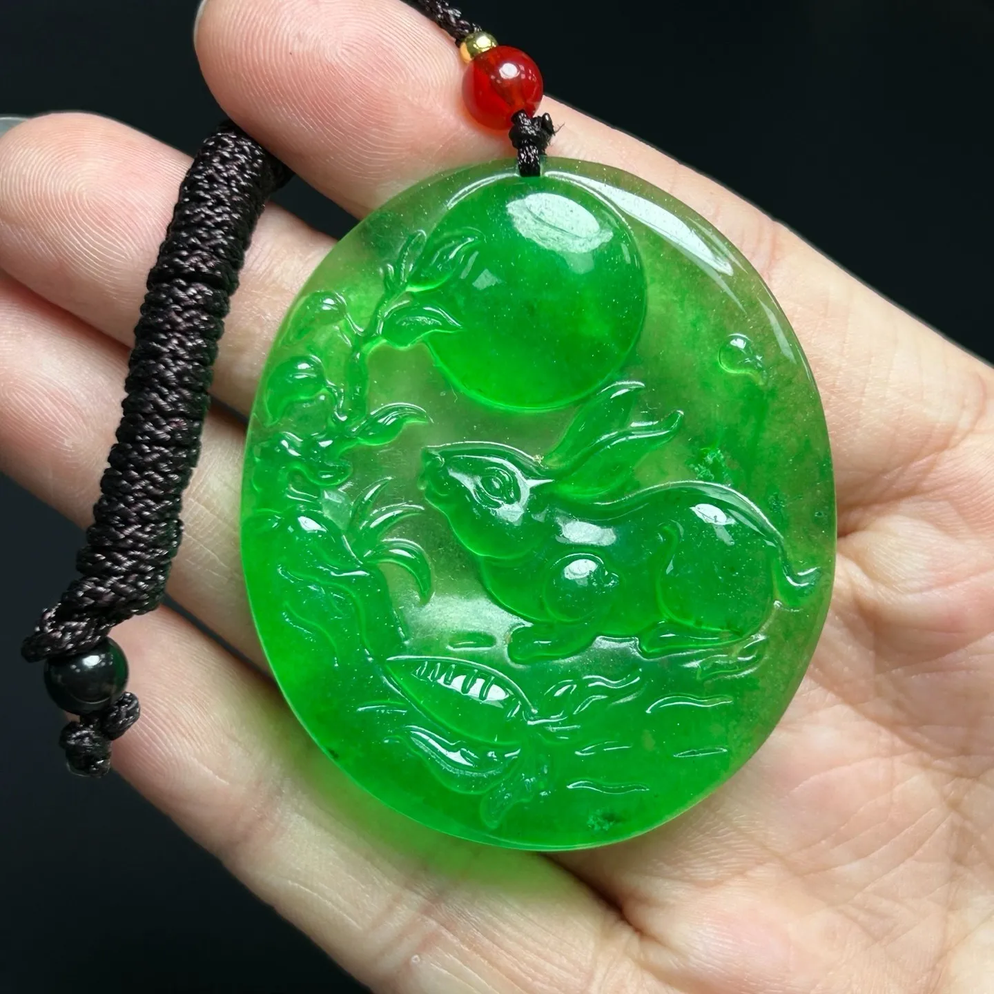 Nature ice Burmese jade Jadeite carved rabbit lucky amulet Pendant&Necklaces