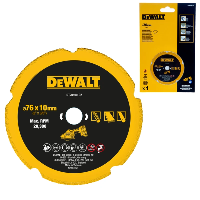 DEWALT DT20590 76 مللي متر × 10 مللي متر عجلة قطع الماس متعددة المواد تقلل الغبار مستقيم قطع شفرة المنشار الحادة