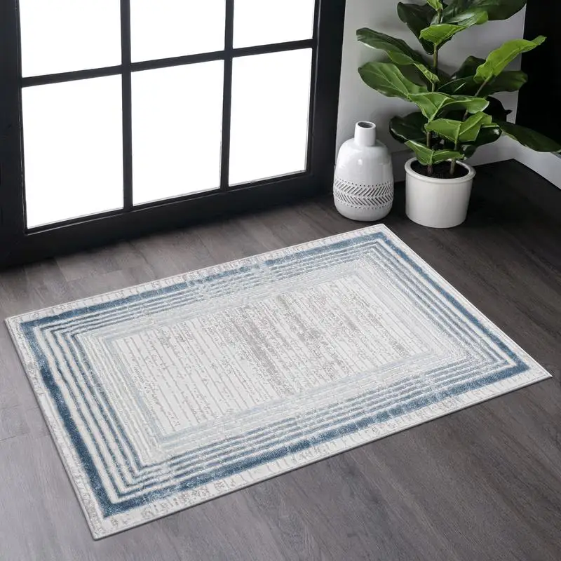 

2x3 Blue Ivory Bordered Doormat Rug - Durable Indoor/Outdoor Mat for Home Decor