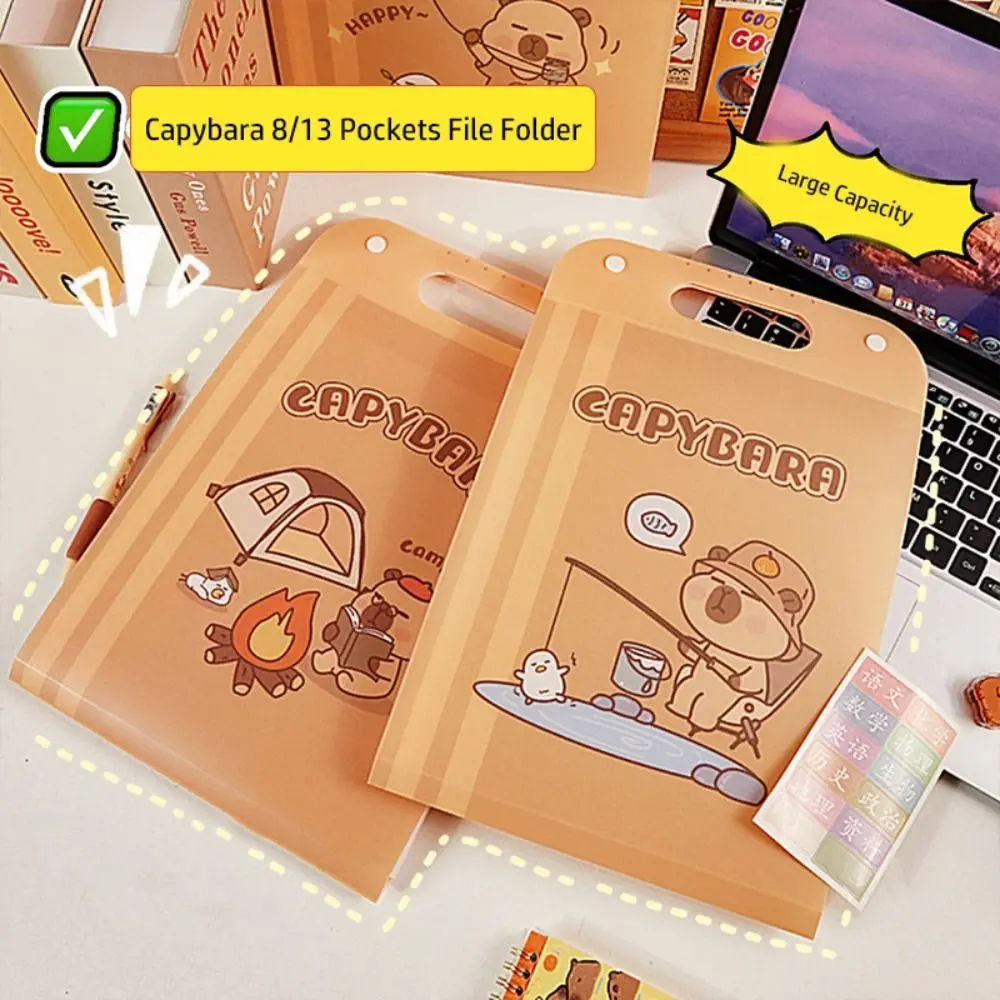 8/13 Pockets File Folder Portable Capybara Waterproof File Organizer Large Capacity PP Portfolio Gift
