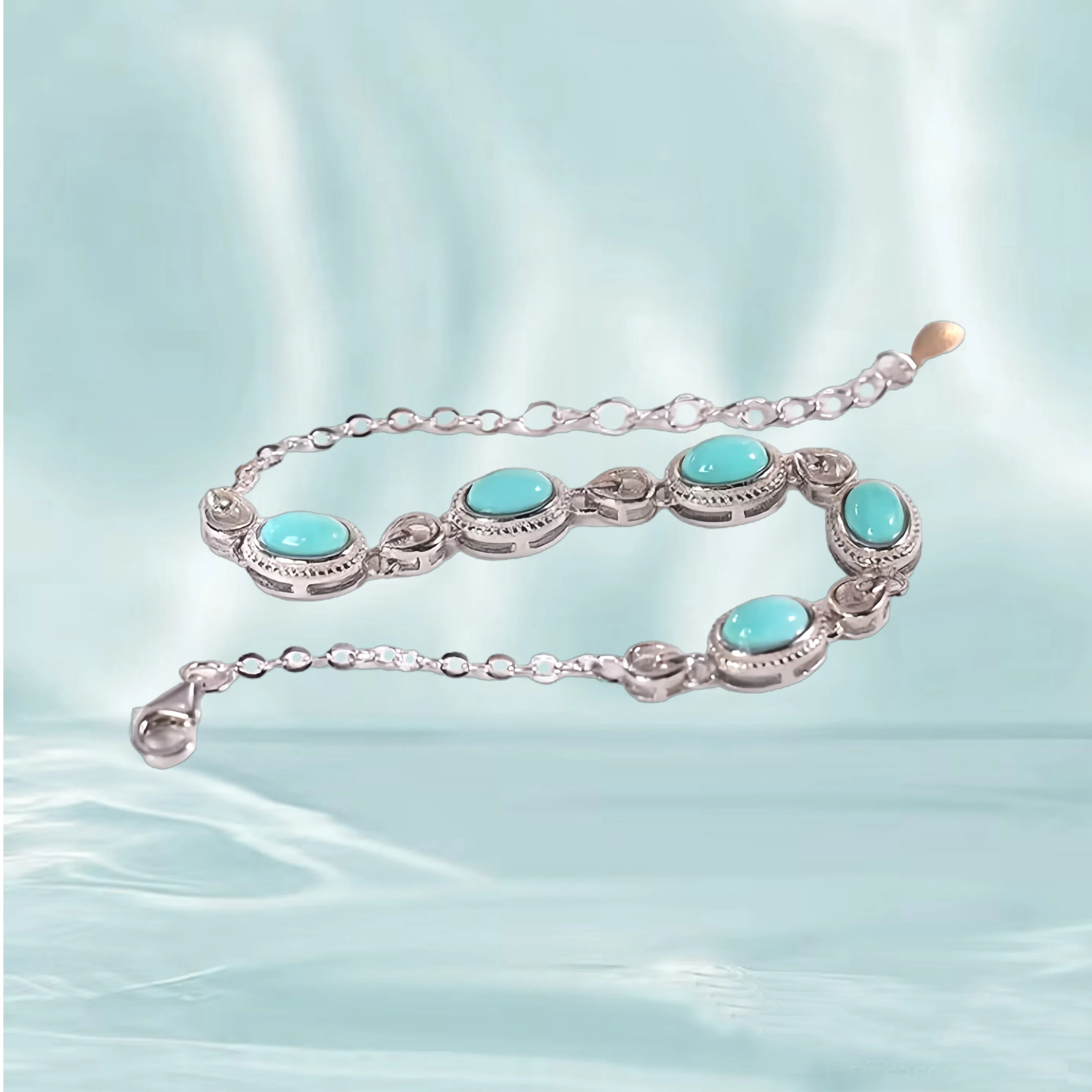 925 Sterling Silver Bracelets Turquoise Bracelet 18.5cm Bangles Free Expansion Elegant woman's Jewelry